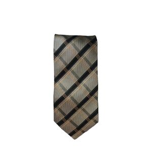 Roberto Villini Collezione men All Silk Tie Hand Made Brown Gold New Old Stock